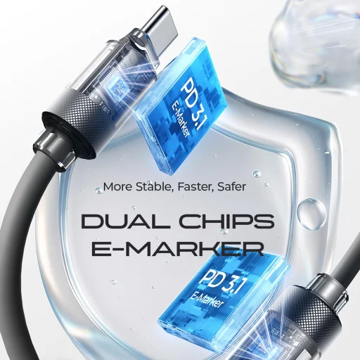 Lisen - Adatkábel L115 (YL0125040001) - Type-C to Type-C, 100W, 480Mbps, Aluminium ötvözet, Szilikon, Fonott, 3m - Szürke - 6