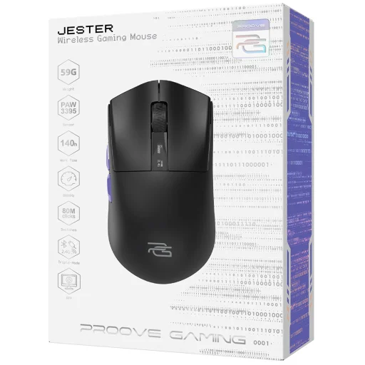 Proove Vezeték nélküli Egér Jester 8K (WMJS00022001) - Játékhoz, Type-C, 7 gomb, 800-26000DPI, 500mAh, 1,5m - Fekete - 7