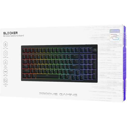 Wireless Gaming Keyboard Slicker Proove - Vezeték nélküli játékkonzol billentyűzet 2.4GHz, Bluetooth 5.3, Type-C, RGB, 98 billentyű, 4000mAh, 1.8m - Fekete - 6