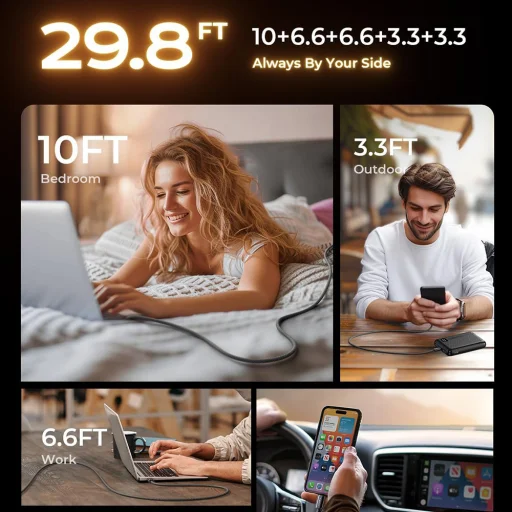 Lisen - (5 darab) Adatkábel (YL0123070010) - Type-C, 60W, 480Mbps, Gyors töltés, Fonott, 1/1/2/2/3 méter - Fekete - 5