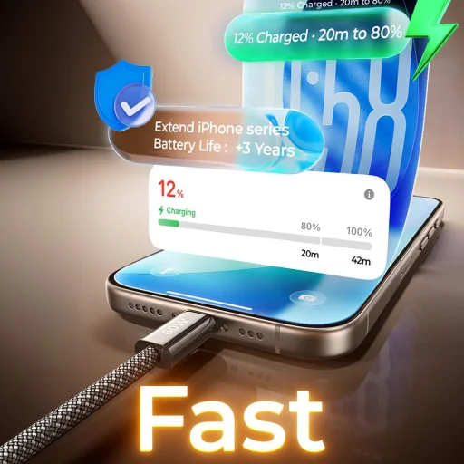 Lisen - (5 darab) Adatkábel (YL0123070010) - Type-C, 60W, 480Mbps, Gyors töltés, Fonott, 1/1/2/2/3 méter - Fekete - 6