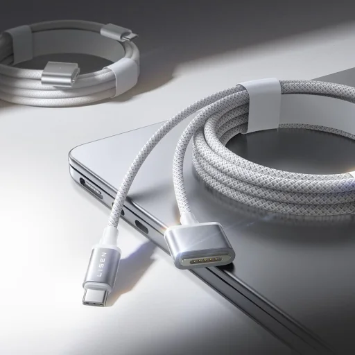 MacBook Ezüst Lisen Data Cable YL0123070001, Type-C to MagSafe 3, 140W, Szupergyors töltés, Fonott, 2m - 2