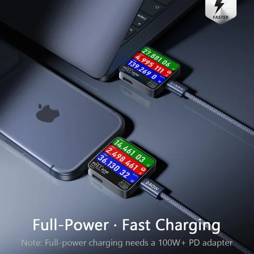 Lisen - Adatkábel (YL0123070023) (2 csomag) - Type-C to Type-C, 240W, Nylonfonott, 2m - Fekete - 3