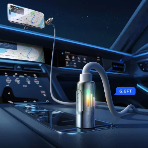 Lisen - Adatkábel (YL0124110002) - 4in1, USB/Type-C to Type-C/Lightning, RGB Világítás, 240W, 480Mbps, 2m - Szürke - 7