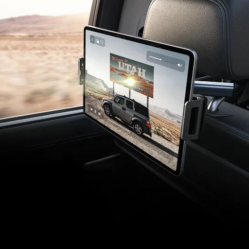 Phone, Tablet up to 12.9" Fekete Lisen Autós tartó (YL0221030002) - Fejtámla rögzítés, Állítható, Biztonságos illeszkedés - 2