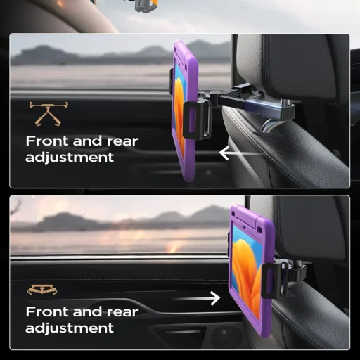 Phone, Tablet up to 12.9" Fekete Lisen Autós tartó (YL0221030002) - Fejtámla rögzítés, Állítható, Biztonságos illeszkedés - 4