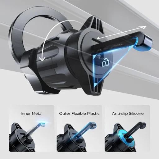 Lisen - Autós tartó (YL0223110033) - MagSafe, műszerfalra és szellőzőrácsra, univerzális, több szögben állítható, biztonságos illeszkedés - Fekete - 5