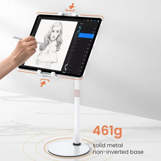 iPad, Telefon, Konzol Fehér Lisen Asztali Tartó (YL0420050002) - Állítható, Stabil, Alumínium Ötvözet, 4.7" - 13" - 7