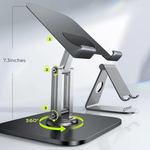 Tabletta Lisen Desk Holder Q18 (YL0423120002) Állvány, Stabil, Rozsdamentes Acél, 4.7" - 12.9" - Fekete - 6