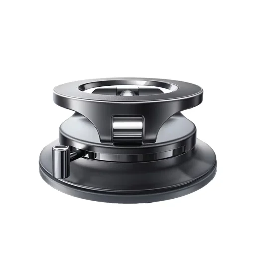 Lisen Autós tartó (A608) - Mágneses markolat, műszerfalhoz, összecsukható, 360°-ban állítható, tapadókorongos, biztonságos rögzítés - Fekete - 2