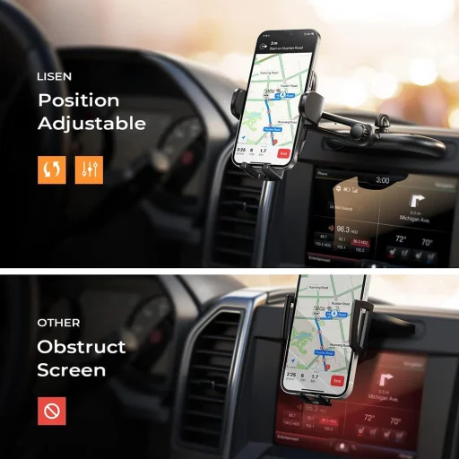 Lisen Autós Tartó (YL0222040016) - Légbefúvóra, CD-nyílásba, 2 az 1-ben, Univerzális, Több irányban állítható, Biztonságos rögzítés - Fekete - 6