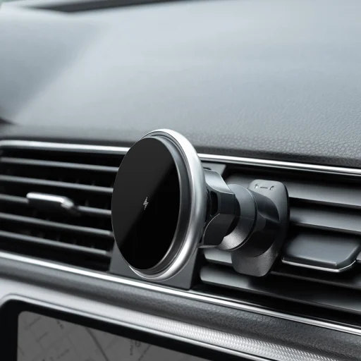 Proove Autós tartó vezeték nélküli töltéssel Magic Circle (WHMC15020006) - légbeömlőre, mágneses, cink ötvözet, 15W - Ezüst - 4