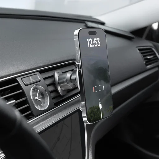 Proove Autós tartó vezeték nélküli töltéssel Magic Circle (WHMC15020006) - légbeömlőre, mágneses, cink ötvözet, 15W - Ezüst - 5