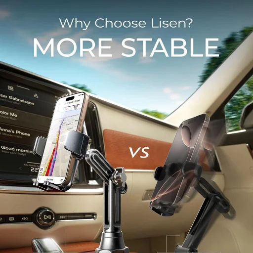 Autós tartó Lisen YL0223070048 - pohártartóba, univerzális, állítható, rázkódásmentes, telefonhoz és tablethez 12.9"-ig - fekete - 3