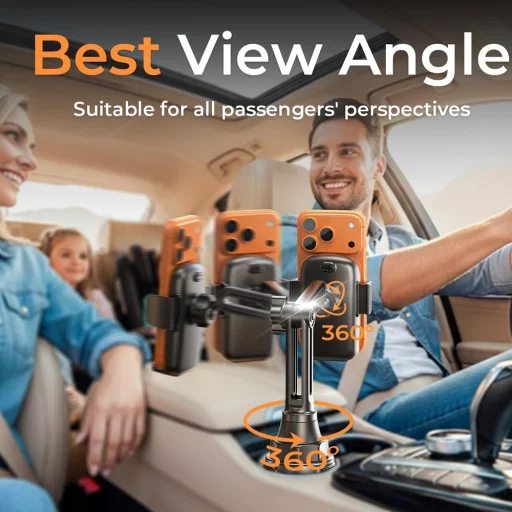 Autós tartó Lisen YL0223070048 - pohártartóba, univerzális, állítható, rázkódásmentes, telefonhoz és tablethez 12.9"-ig - fekete - 5