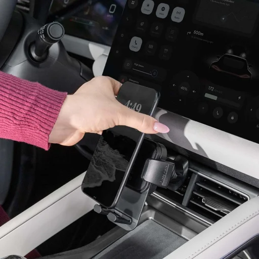 Proove Autós tartó Crystal Clamp (CHCC00000001) - Légbefúvóhoz, Mechanikus kapocs, Biztonságos rögzítés, 4.7"-6.9" telefonokhoz - Fekete - 4