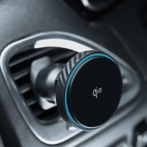 Car Holder Proove - Vezeték nélküli töltővel Grafit Kör (WHGC15010001) - Szellőzőrácshoz, Qi2, 15W, LED jelző - Fekete - 6