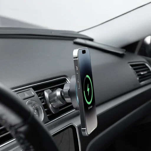 Proove - Autós tartó vezeték nélküli töltéssel Light Circle (WHLC15010001) - MagSafe, légkondicionáló rácsra, 360°, 15W, kék LED - fekete - 4