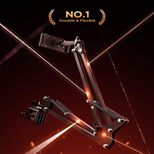 Lisen Asztalra Szerelhető Tartó (YL0223060007) - Asztal Szélére Rögzíthető, 360°-ban Forgatható, Összecsukható, Állítható, Telefonokhoz és 12.9"-os Tabletekhez - Fekete - 5