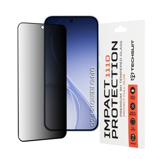 Oppo Reno 15F Techsuit - 111D Privacy Full Glue - Fekete üvegfólia - 1
