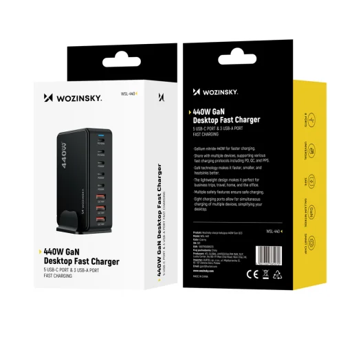 Wozinsky WSL-440 440W GaN QC3 Töltőállomás - Fekete - 5