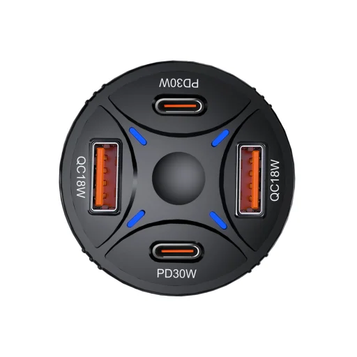 Wozinsky WLS-04 autós töltő 2xUSB-C 2xUSB-A - Fekete - 3