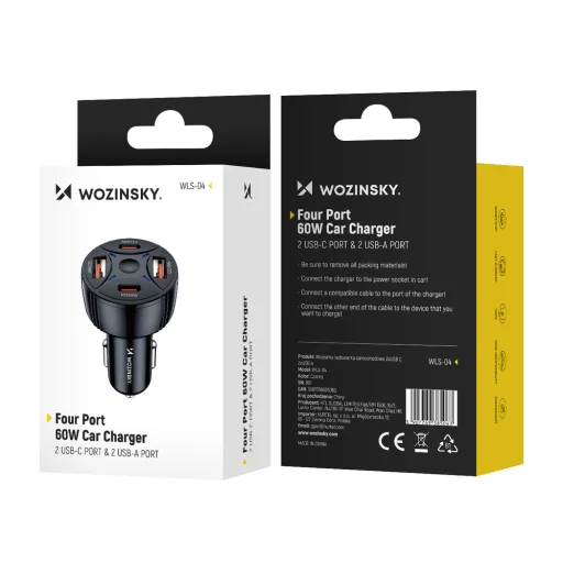 Wozinsky WLS-04 autós töltő 2xUSB-C 2xUSB-A - Fekete - 4