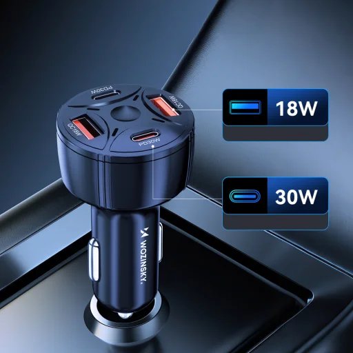 Wozinsky WLS-04 autós töltő 2xUSB-C 2xUSB-A - Fekete - 6