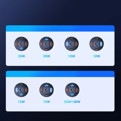 Wozinsky WLS-04 autós töltő 2xUSB-C 2xUSB-A - Fekete - 10