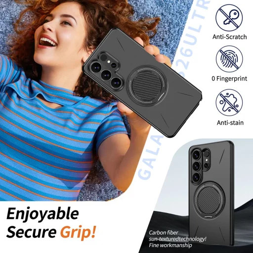 Samsung Galaxy S26 Ultra Magsafe kihajtható támasztékkal TPU + PC Hybrid tok (Fekete) - 5