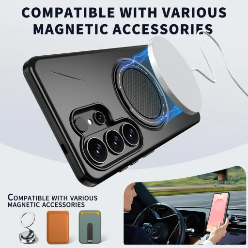 Samsung Galaxy S26 Ultra Magsafe kihajtható támasztékkal TPU + PC Hybrid tok (Fekete) - 6