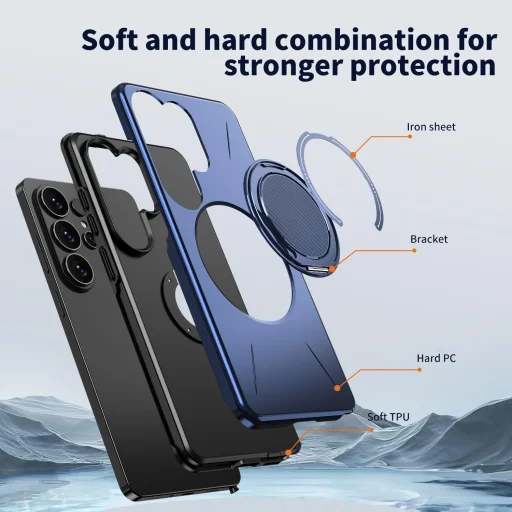 Samsung Galaxy S26 Ultra Magsafe kihajtható támasztékkal TPU + PC Hybrid tok (Kék) - 2
