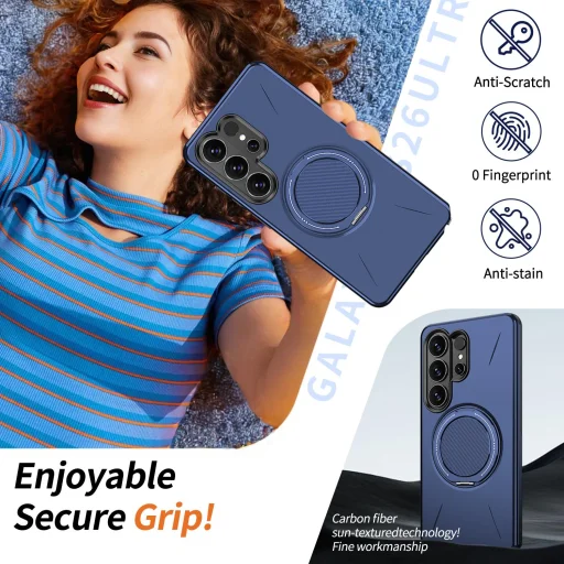 Samsung Galaxy S26 Ultra Magsafe kihajtható támasztékkal TPU + PC Hybrid tok (Kék) - 7