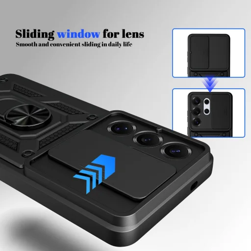 Samsung Galaxy S26 Ultra Slide-es Kameravédős TPU + PC Tok (Fekete) - 7