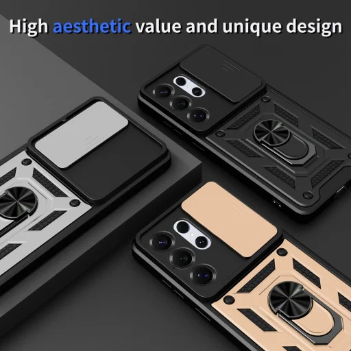 Samsung Galaxy S26 Ultra Slide-es Kameravédős TPU + PC Tok (Fekete) - 8