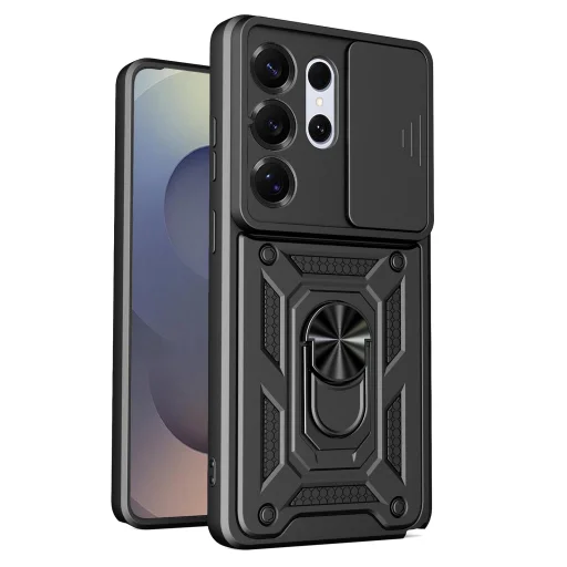 Samsung Galaxy S26 Ultra Slide-es Kameravédős TPU + PC Tok (Fekete) - 1