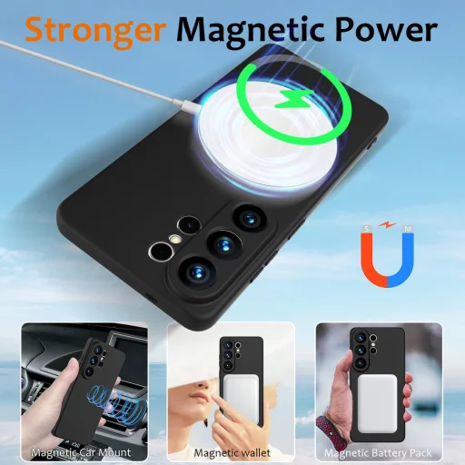 Samsung Galaxy S26 Ultra Ütésálló Szilikon MagSafe Telefon Tok (Fekete) - 5