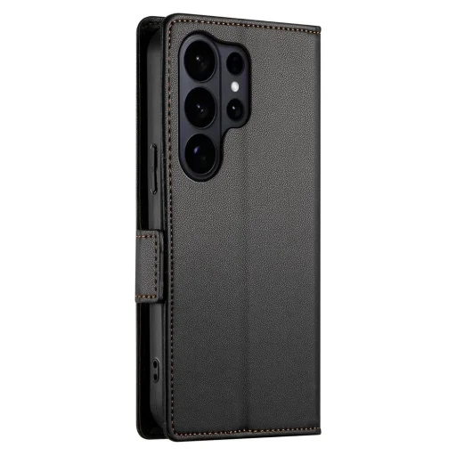 Samsung Galaxy S26 Ultra oldalsó kapcsos, mágneses matt bőr fliptok, tok (fekete) - 3