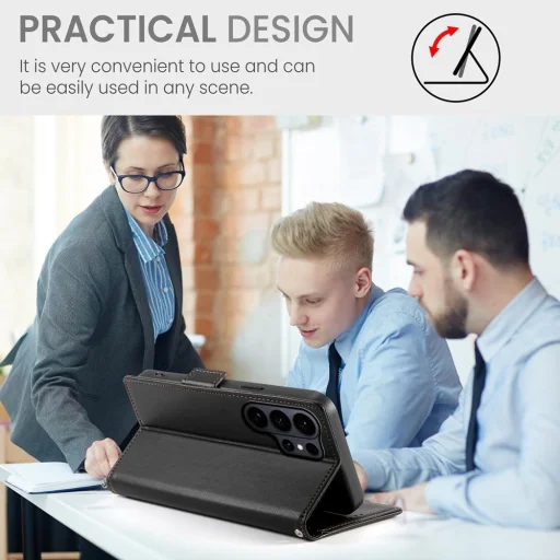 Samsung Galaxy S26 Ultra oldalsó kapcsos, mágneses matt bőr fliptok, tok (fekete) - 7