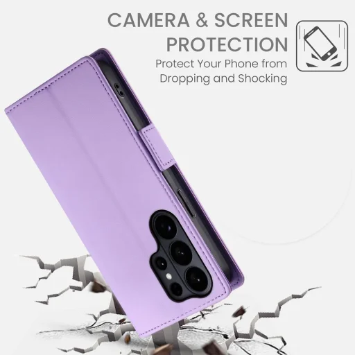 Samsung Galaxy S26 Ultra oldalsó kapcsos, mágneses matt bőr fliptok, tok (lila) - 5