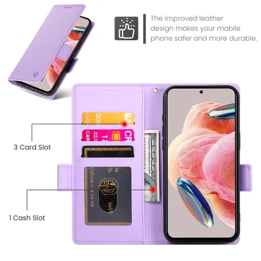 Samsung Galaxy S26 Ultra oldalsó kapcsos, mágneses matt bőr fliptok, tok (lila) - 6