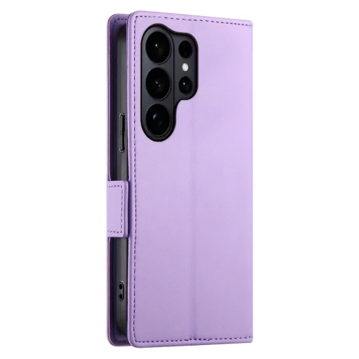 Samsung Galaxy S26 Ultra oldalsó kapcsos, mágneses matt bőr fliptok, tok (lila) - 2