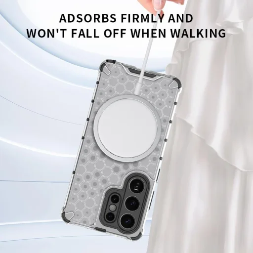 Samsung Galaxy S26 Ultra honeycomb mintás, Magsafe ütésálló telefontok (füst áttetsző fekete) - 3