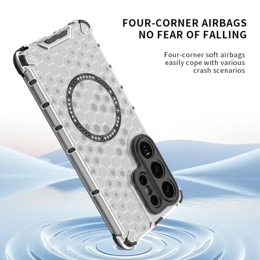 Samsung Galaxy S26 Ultra honeycomb mintás, Magsafe ütésálló telefontok (füst áttetsző fekete) - 4