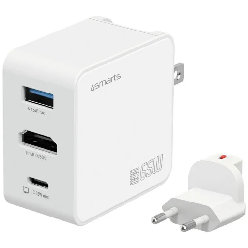 4smarts Flex adapter Hub 65W GaN utazó töltő USB-C/USB-A/HDMI fehér - 2