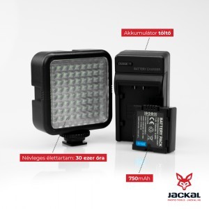 Jackal LED-1072 led panel, videólámpa akkumulátorral és töltővel