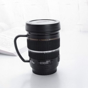 Objektív bögre 17-55mm 220ml fekete rozsdamentes acél belsővel