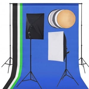 Softbox szett 2x135W, 2x2m állvánnyal, 4db hátterrel