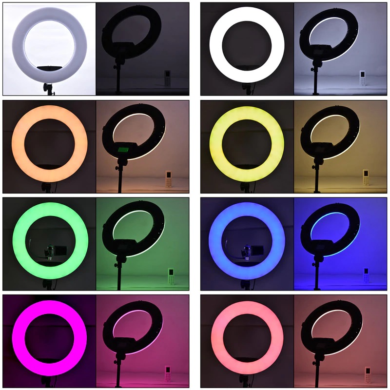 Yidoblo FC-480 RGB LED körfény, körlámpa távirányítóval, tükörrel, 2m állvánnyal-4
