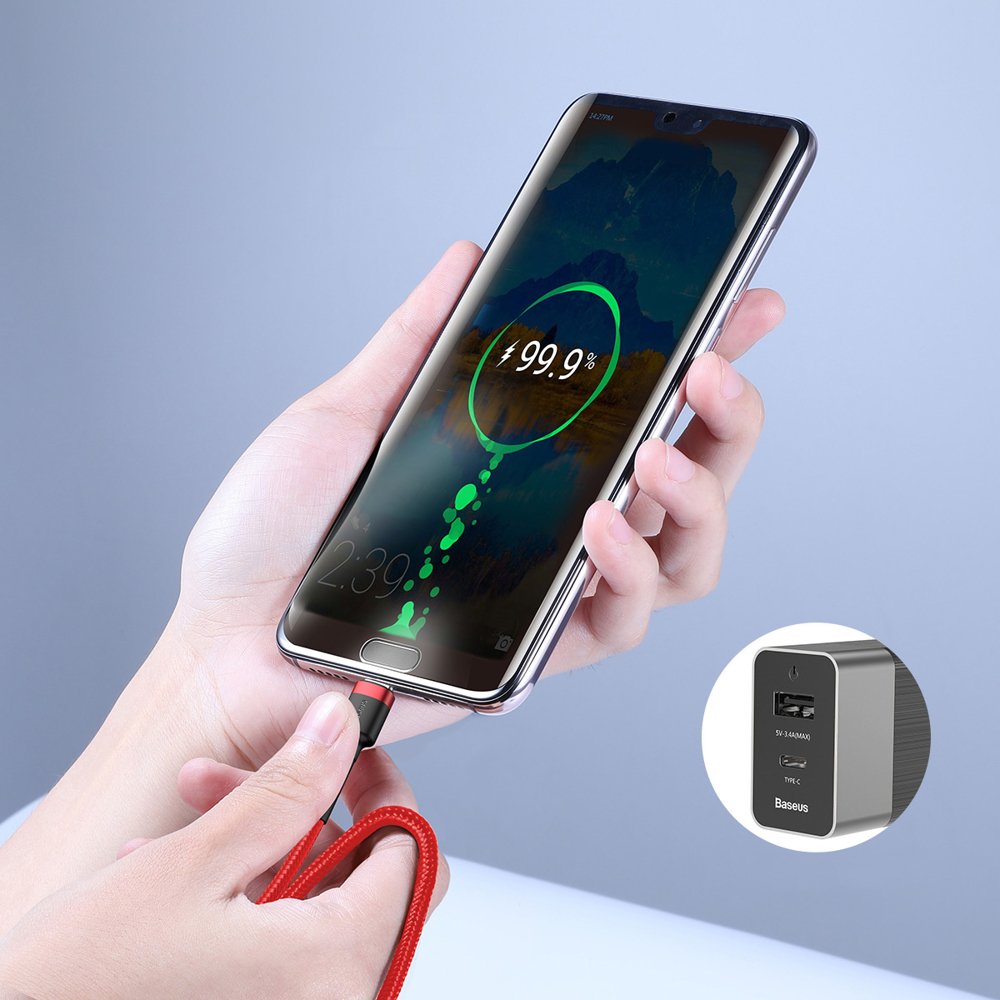 USB-C - USB-C kábel PD2.0 60W 20V 3A QC3.0 1m piros Baseus Cafule Nylon harisnyázott-8